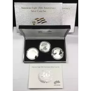 2006 Silver Eagle 20th Anniversary 3-Coin Set w OGP Box & COA - Pf, Rev Pf, UNC