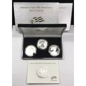 2006 Silver Eagle 20th Anniversary 3-Coin Set w OGP Box & COA - Pf, Rev Pf, UNC