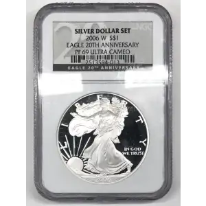 2006 W 20TH ANNIVERSARY SILVER DOLLAR SET OFFICIAL US MINT SET ULTRA CAMEO (2)