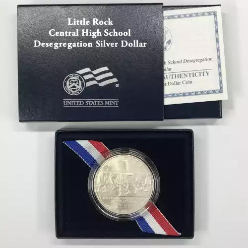 2007-P Little Rock High School Desegregation Uncirculated Silver Dollar Box COA