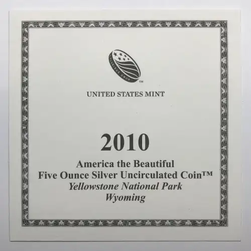 2010-P Yellowstone ATB 5 oz Silver Uncirculated Coin w/ US Mint OGP - Box & COA (2)