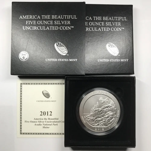 2012-P Acadia ATB 5 oz Silver Uncirculated Coin w/ US Mint OGP - Box & COA (3)