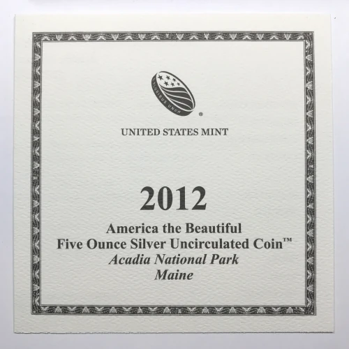 2012-P Acadia ATB 5 oz Silver Uncirculated Coin w/ US Mint OGP - Box & COA (4)