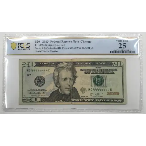 2013 $20 MG44444444D PCGS 25 (2)