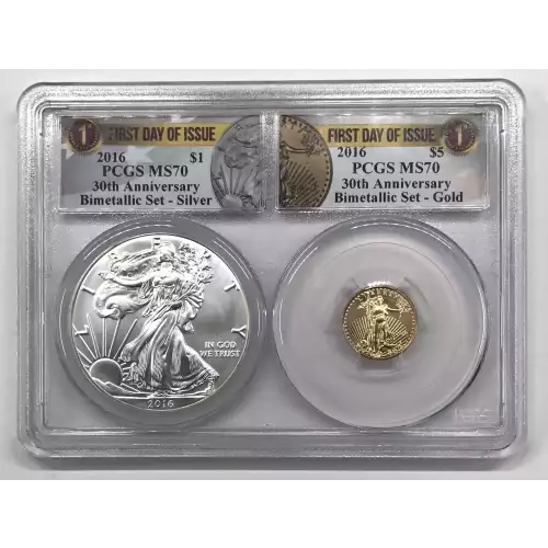 2016 $5 Gold Eagle 30th Anniversary Bimetallic Set,First Day of Issue (2)