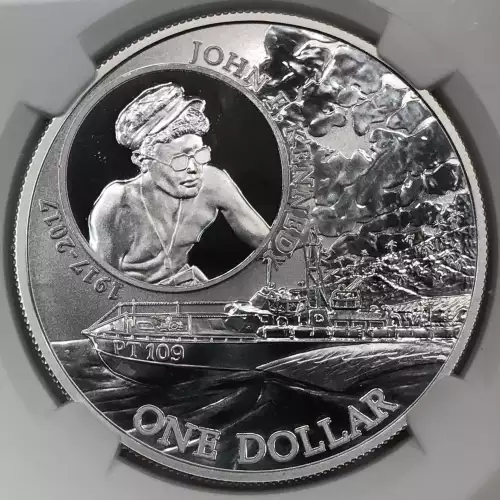 2017 John F Kennedy (JFK) 100th Anniversary of Birth Solomon Islands 1 oz Silver Dollar NGC MS70 First Day of Issue (FDOI) (3)