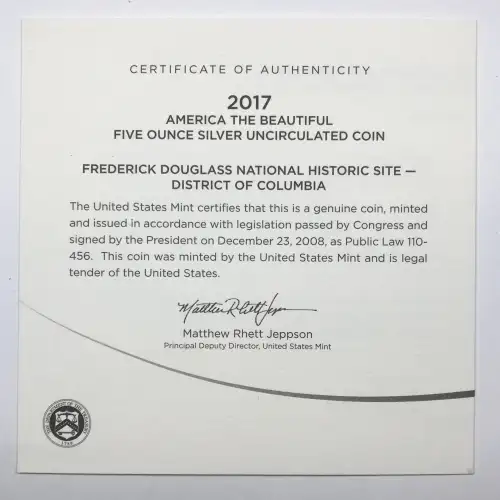 2017-P Frederick Douglass ATB 5 oz Silver Uncirculated Coin  US Mint OGP Box COA (2)