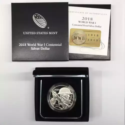 2018-P World War I (WWI) Centennial Proof Silver Dollar w US Mint OGP Box & COA