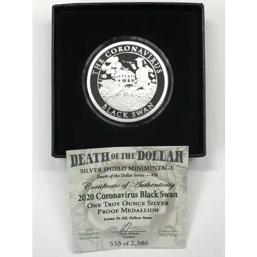 2020 Coronavirus Black Swan Silver Shield 1 oz Proof Silver Round/Medallion