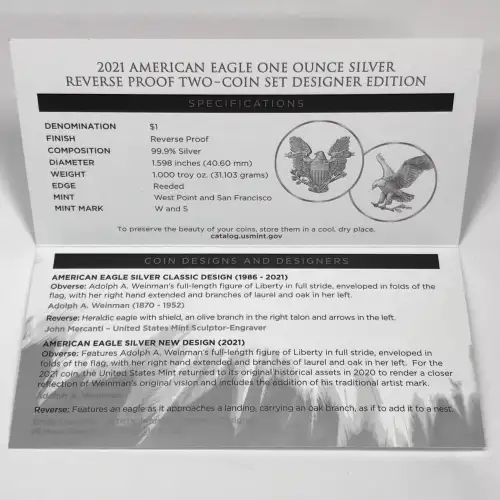 2021 Reverse Proof Silver Eagle 2-Coin Set - Designer Edition w OGP Box & COA (5)