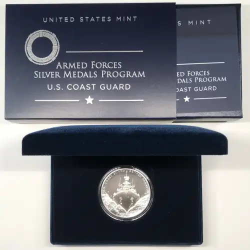 2021 US Coast Guard 2.5 oz Silver Medal w US Mint OGP - Box & COA