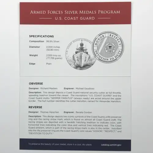 2021 US Coast Guard 2.5 oz Silver Medal w US Mint OGP - Box & COA (3)