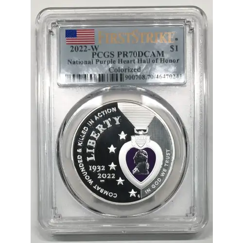 2022-W $1 National Purple Heart Hall of Honor Colorized First Strike, DCAM (2)