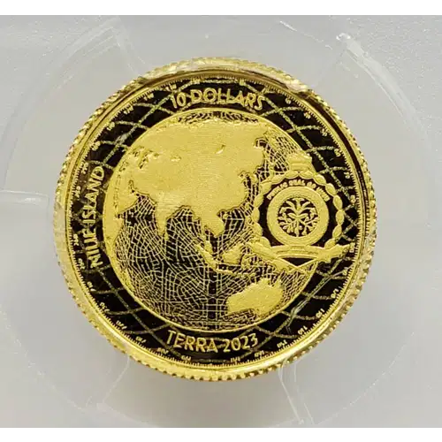 2023 1/10 oz Gold PCGS PL-69 Niue 1/10oz Gold $10 Terra generic (2)