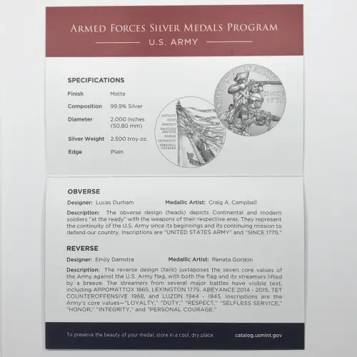 2023 US Army 2.5 oz Silver Medal w US Mint OGP - Box & COA (3)