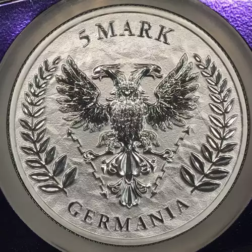 2024 Germania Private Issue 1 oz Silver 5 Mark NGC MS-70 - TraderBea label & core