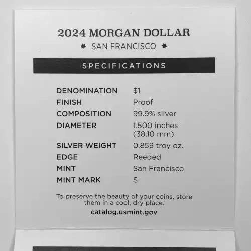 2024-S Proof Morgan Silver Dollar w US Mint OGP Box & COA - San Francisco Mint