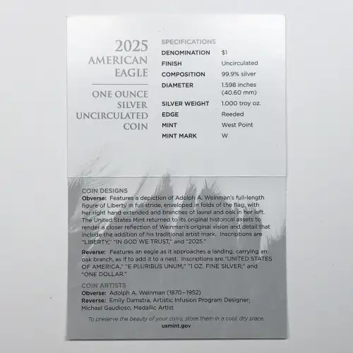 2025-W Burnished Uncirculated Silver Eagle w OGP - Box & COA