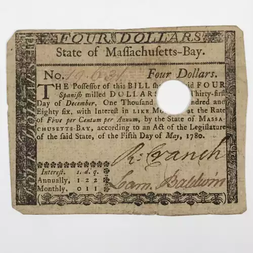 $4 May 5, 1780  COLONIAL CURRENCY MA-281