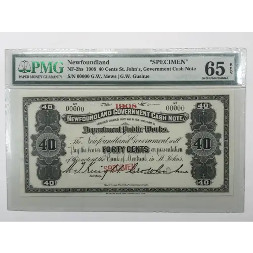 40 Cents 1901-1908, 1901 Cash Note Issue s. Specimen Newfoundland A4