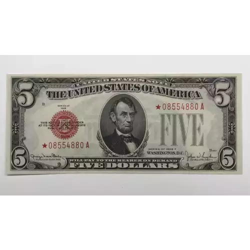 $5 1928-F red seal. Small Legal Tender Notes 1531*