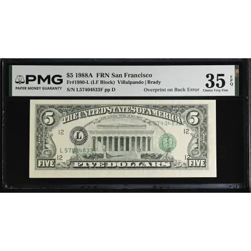 $5 1988-A.  Small Size $5 Federal Reserve Notes 1980-L (2)