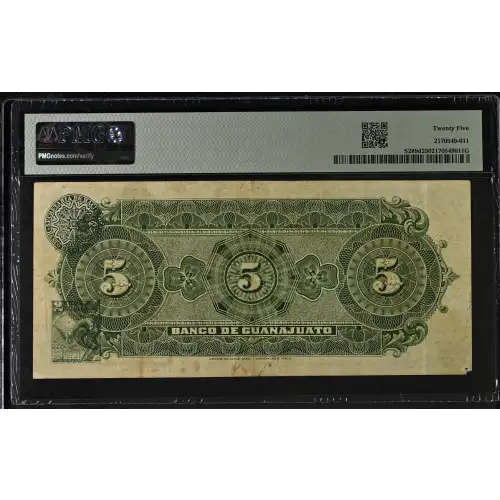 5 Pesos 1900-14, 1913 ISSUE d. Series D. 30.1.1914; E. 20.7.1914. (BK-GUA-8). Mexico S289 (2)