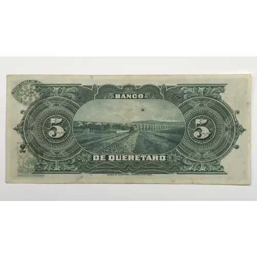 5 Pesos 1903-14, 1903-14 ISSUE B. New signature overprint at left and at center. 10.4.1914. (BK-QUE-4). Mexico S390 (2)