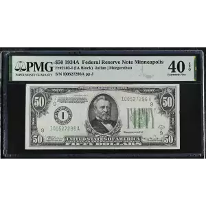 $50 1934-A. blue-Green seal. Small Size $50 Federal Reserve Notes 2103-I