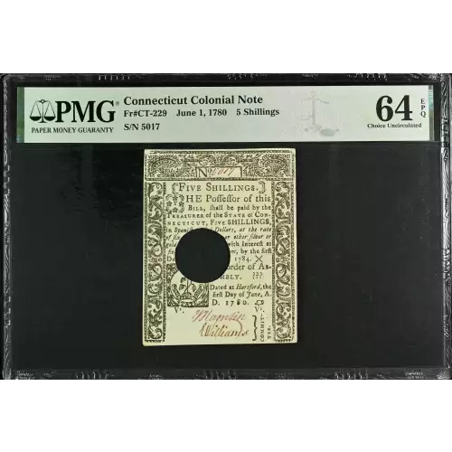 5s June 1, 1780  COLONIAL CURRENCY CT-229