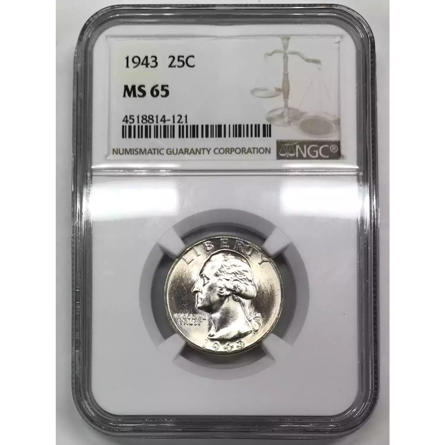 1943 Silver Washington Quarter NGC MS-65 - Old Pueblo Coin