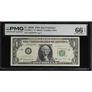 $1 1963-B. Green seal. Small Size $1 Federal Reserve Notes 1902-L* (2)