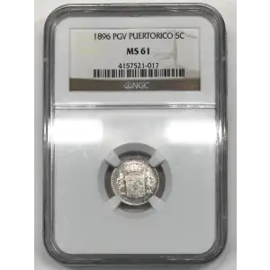 1896 PGV PUERTO RICO Silver 5 CENTAVOS NGC MS-61