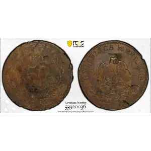 1915 CM GRO Guerrero Mexico Revolutionary Copper 20 Centavos PCGS AU-50 (2)