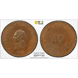 1915 Oaxaca Mexico Revolutionary Copper 10 Centavos PCGS AU-58