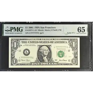 $1 2001 Green seal. Small Size $1 Federal Reserve Notes 1927-L (2)
