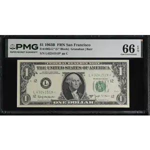 $1 1963-B. Green seal. Small Size $1 Federal Reserve Notes 1902-L* (2)