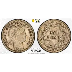 1912 D Barber Liberty Head Dime PCGS AU-50