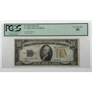 $10 1934-A yellow seal Emergency Notes Issued During WW2 2309