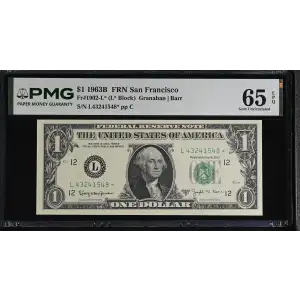 $1 1963-B. Green seal. Small Size $1 Federal Reserve Notes 1902-L* (2)