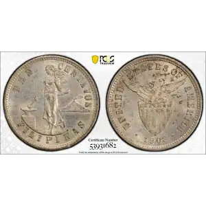 1903 US Philippines Silver 10 Centavos PCGS MS-63