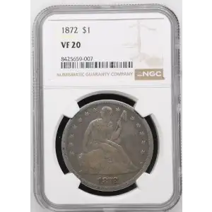1872 P Seated Liberty Silver Dollar NGC VF-20 (2)