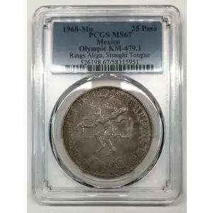 1968-Mo 25 Peso Olympic KM-479.1 Rings Align, Straight Tongue (5)