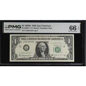 $1 1963-B. Green seal. Small Size $1 Federal Reserve Notes 1902-L* (2)