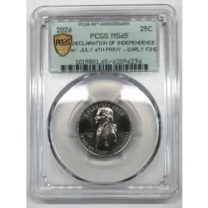 2026 25C Declaration of Independence w/ July 4th Privy - Early Find