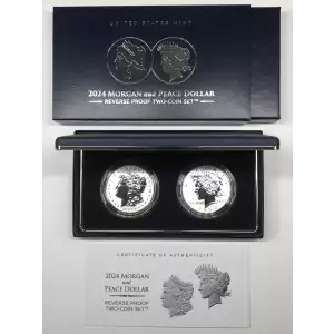 2024-S Reverse Proof Morgan & Peace Dollar 2-Coin Set w US Mint OGP Box & COA