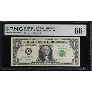 $1 1963-B. Green seal. Small Size $1 Federal Reserve Notes 1902-L* (2)