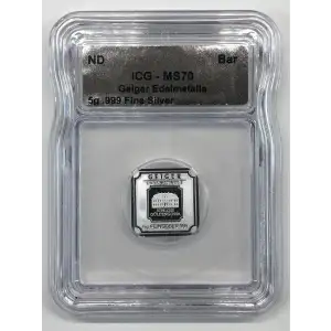 No Date 5 g Silver Bar ICG MS-70 Geiger Edelmetalle Square generic