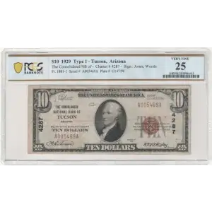 $10 1929 small brown seal. Small National Bank Notes 1801-1