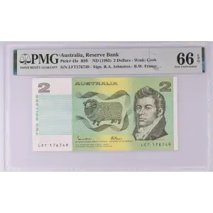 2 Dollars ND (1974-85), 1973; 1984 ND Issue e. Signature R. A. Johnston and B. W. Fraser. (1985) Australia 43 (2)